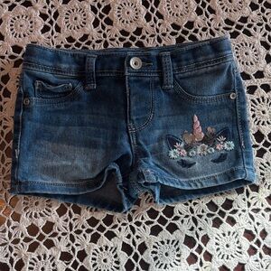 Denim Kids Shorts with Unicorn Embroidery